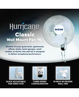 Hurricane Classic 16 Inch 90 Degree Oscillating 3 Speed Wall Mounted Fan, White