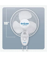 Hurricane Supreme 18 Inch 90 Degree Oscillating 3 Speed Wall Mounted Fan, White