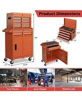 2 1 Tool Chest & Cabinet with Sliding Drawers Rolling Garage Organizer