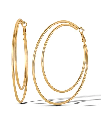 Jessica Simpson Double Layer Gold-Tone Hoop Earrings – Stylish Multi-Hoop Design for a Bold Look