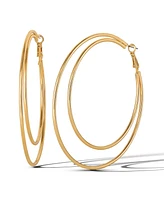 Jessica Simpson Double Layer Gold-Tone Hoop Earrings – Stylish Multi-Hoop Design for a Bold Look