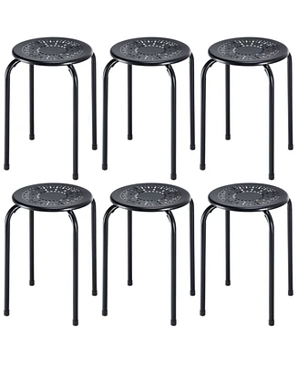 Gouun Set of 6 Stackable Multifunctional Daisy Design Backless Round Metal Stool Set