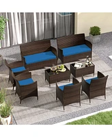 Gouun 4 Pieces Comfortable Outdoor Rattan Sofa Set with Glass Table-Peacock