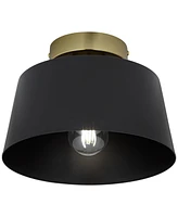 Possini Euro Design McCovey 9 3/4" Modern Semi Flush-Mount Ceiling Light Fixture Kitchen Foyer Hallway Drum Round Black Brass Finish Metal Bedroom Bat