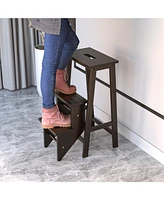 Gouun Boys 3-in-1 Rubber Wood 3 Tier Folding Step Stool Ladder Storage Shelf