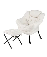 Gouun Modern Accent Chair with Folding Footrest and Head Pillow