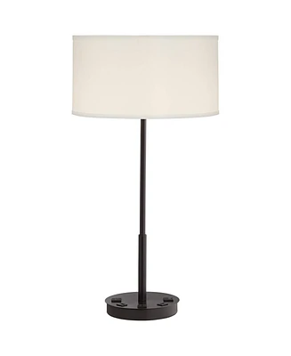 360 Lighting Undine 27" Tall Skinny Modern Table Lamp Usb Ports Ac Power Outlets Dark Bronze Metal Single Off-White Shade Living Room Charging Bedroom