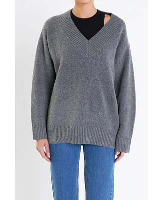 English Factory Women's V Neckline Oversized Sweater