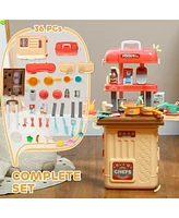Qaba 3 in 1 Play Kitchen Set, Foldable Pretend Play Toys for 3-6 Years Old