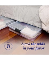 Homz 56 Qt Full/Queen Underbed Clear Plastic Latching Storage Container, 2 Pack