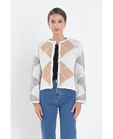 English Factory Women's Argyle Cardigan