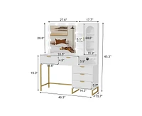 gaomon Modern Vanity Makeup Desk with Vanity Mirror, Built-in Lights, 5 Drawers, Power Outlet, Makeup Desk for Bedroom, Wavy Stripes