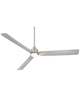 Casa Vieja 60" Sailplane Modern Industrial Indoor Outdoor Ceiling Fan 3 Blade Led Light Remote Control Silver Finish Blades Bedroom Patio Living Room