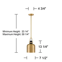 Possini Euro Design Lenoir 7 1/2" Modern Industrial Pendant Ceiling Light Fixture Dining Room Over Table Kitchen Island Foyer Hanging Round Black Brus