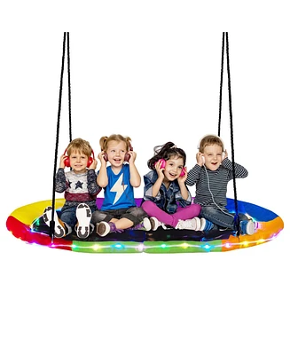 Costway 60" Saucer Swing with Led Lights 700 Lbs Platform Tree Swing with Adjustable Ropes