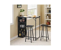 gaomon Small Bar Table and Chairs Set for 2, 3-Piece Bar Table Set with 3 Tier Storage Shelves, Space Saving Table for Small Apartment, Living Room,Ki