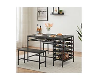 gaomon Dining Table Set for 4, Kitchen Table Set for 4 with 2 Benches, Rectangular Dining Room Table Set with Wine Rack & Storage Shelves