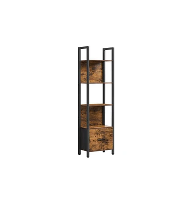 Slickblue 5-Tier Bookshelf with Drawer, Industrial Bookcase with Steel Frame for Living Room & Home Office