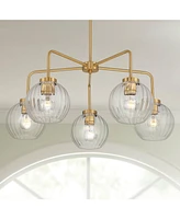 Possini Euro Design Mandy 30" Modern Pendant Chandelier Ceiling Light Fixture Dining Room Over Table Kitchen Island Foyer Hanging 5-Light Clear Plated