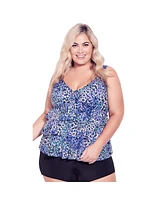 Avenue Plus Size Ruffled Print Tankini Top