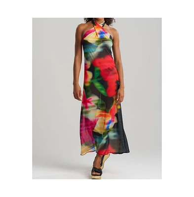 Natori Women's Floral Mirage - Printed Mesh Halter Dress