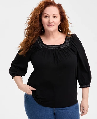 Style & Co Plus 3/4-Sleeve Top, Exclusively at Macy's