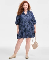 Style & Co Plus Printed Chambray Babydoll Dress, Exclusively at Macy's