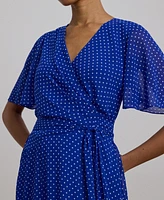 Lauren Ralph Women's Polka-Dot Belted Crinkle Georgette Dress