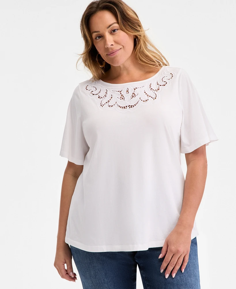 Style & Co Plus Eyelet-Yoke T-Shirt, Exclusively at Macy's