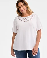 Style & Co Plus Eyelet-Yoke T-Shirt, Exclusively at Macy's