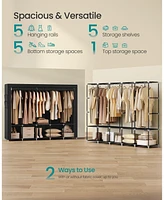 Slickblue Portable Wardrobe Closet Organizer – 3 Hanging Rods, Shelves, Cover, 4 Side Pockets, Large Capacity for Bedroom & Living Room