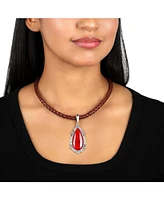 American West Jewelry Sterling Silver Red Onyx Gemstone Teardrop Bordered Design Pendant Enhancer