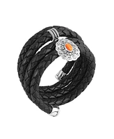 American West Jewelry Sterling Silver Orange Spiny Oyster Concha Braided Leather Wrap Bracelet, One Size Fits Most