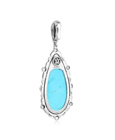 American West Jewelry Sterling Silver Blue Turquoise Teardrop Bordered Design Pendant Enhancer