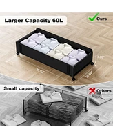 Mr Ironstone Under Bed Storage Containers with Wheels and Lids - Black 2 Pcs Rolling Metal Organizer Drawer for Under The Bed Storage