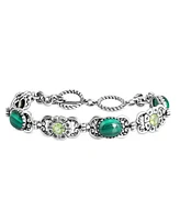 American West Jewelry Sterling Silver Malachite Peridot Concha Link Bracelet