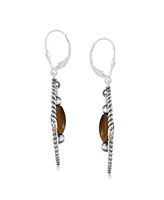 American West Jewelry Sterling Silver Marquise Tiger's Eye Dangle Earrings