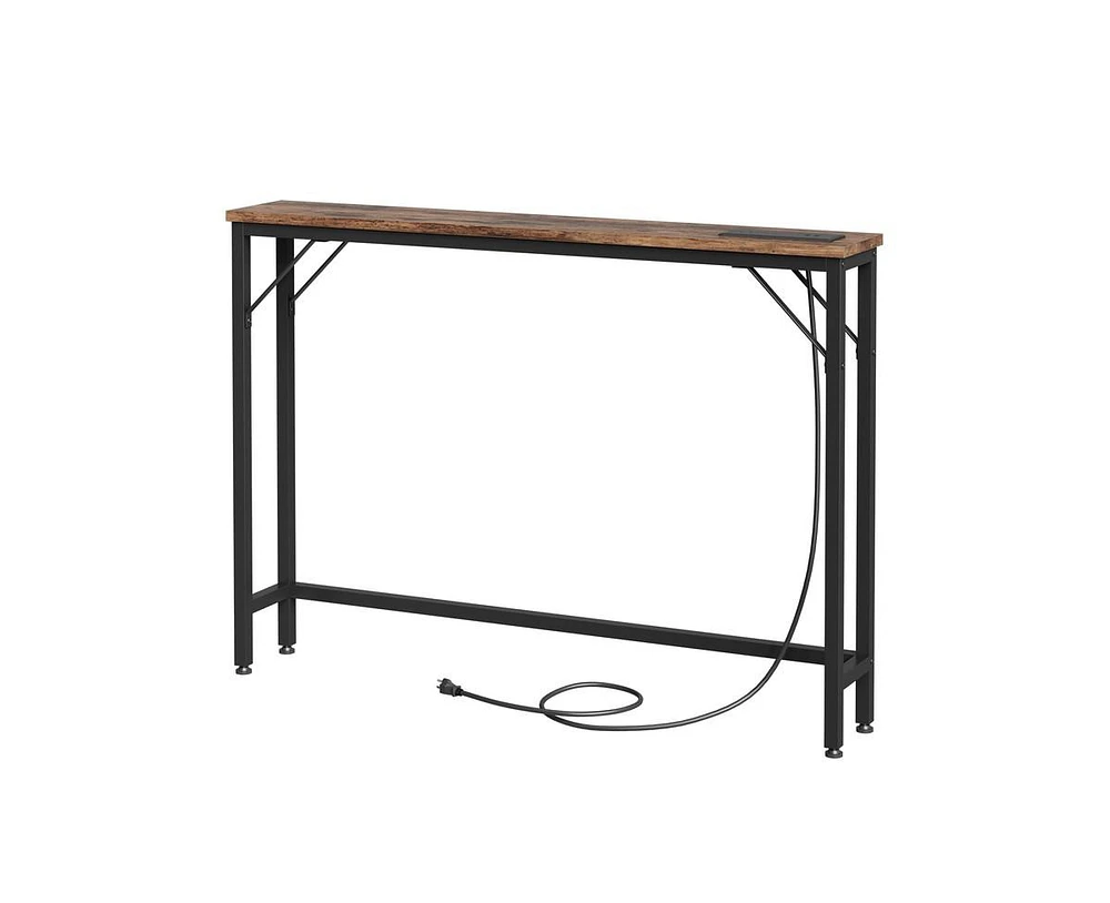 Slim Console Table with Built-In Outlets, Narrow Console Table for Small Spaces