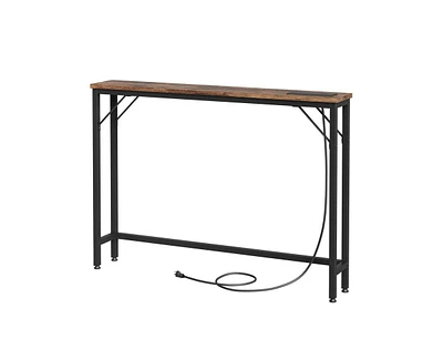 Slim Console Table with Built-In Outlets, Narrow Console Table for Small Spaces