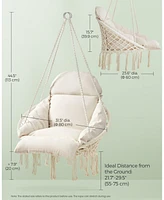 Slickblue Boho Hanging Chair with Large Thick Cushion, Hammock Swing Chair for Bedroom or Indoor Use