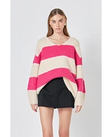 endless rose Women's Fuzzy Striped Oversized Sweater