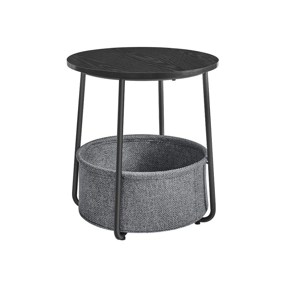 Slickblue Small Round Side End Table – Modern Nightstand with Fabric Basket for Storage