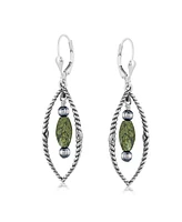 American West Jewelry Sterling Silver Marquise Green Serpentine Dangle Earrings