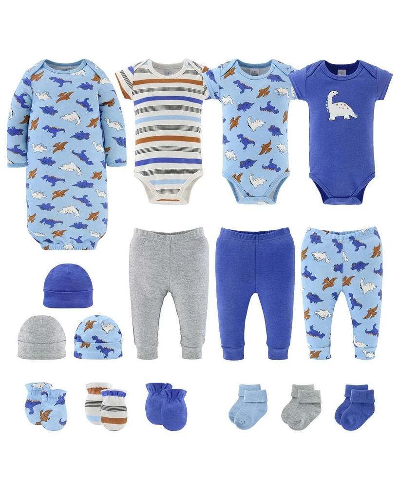 The Peanutshell Baby Boys Blue Dino Newborn Layette Set Boys, 16-Pieces, Orange/Blue