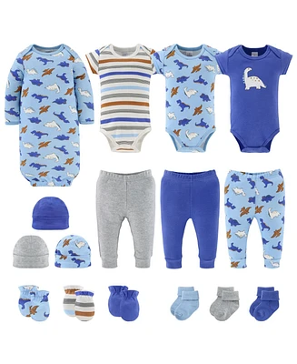 The Peanutshell Blue Dino Newborn Layette Set for Baby Boys, 16-Pieces, Orange/Blue