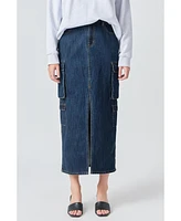 Grey Lab Women's Denim Cargo Maxi Skirt