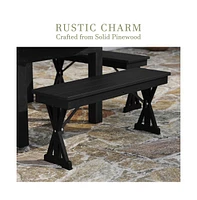 Merrick Lane Tinsley 40" X 12" Solid Pine Folding Farmhouse Style Bench, Rustic Pinewood Folding Dining Bench With Locking X-Legs
