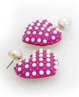 Betsey Johnson Faux Stone Cultivated Pearl Heart Drop Earrings