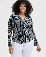 INC Plus Printed Johnny Collar Knit Top, Exclusively at Macy's