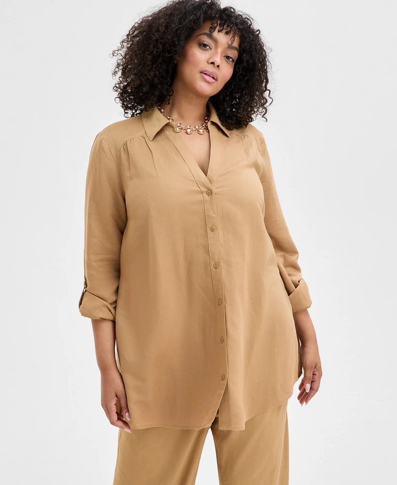 I.n.c. International Concepts Plus Linen-Blend Tunic, Exclusively at Macy's